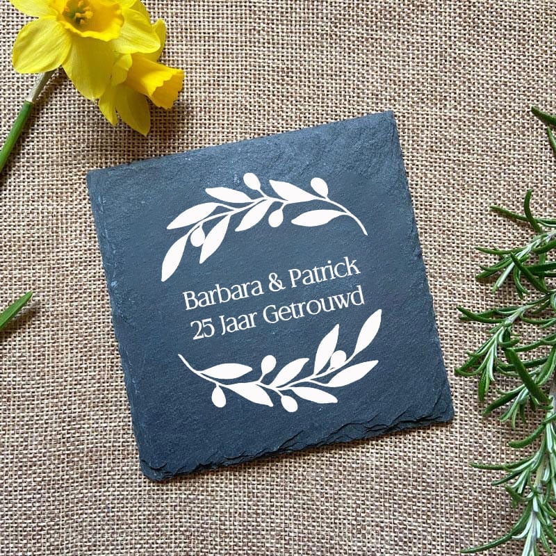 6 Leisteen Onderzetters in Bamboe Box | Gepersonaliseerd Jubileumcadeau - Afbeelding 2