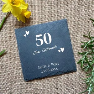 Persoonlijke Leisteen Onderzetters (6st) in Bamboe Box – Jubileum