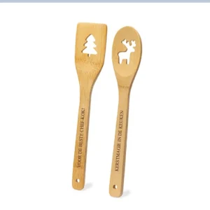 Bamboe Kerst Spatel en Lepel Set met Persoonlijke Tekst