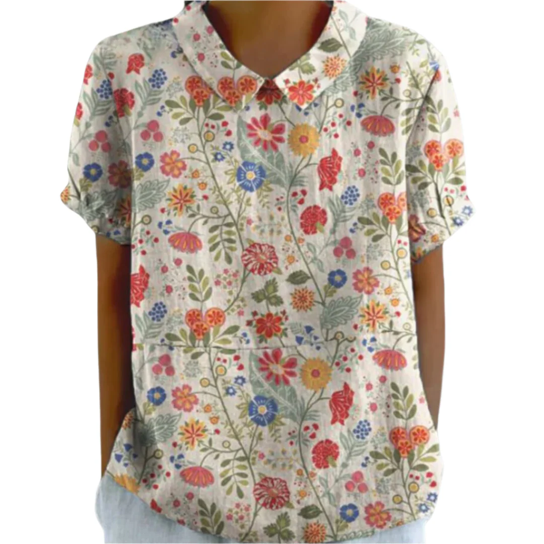 Dames Blouse Bloemenprint Casual Katoen Korte Mouwen