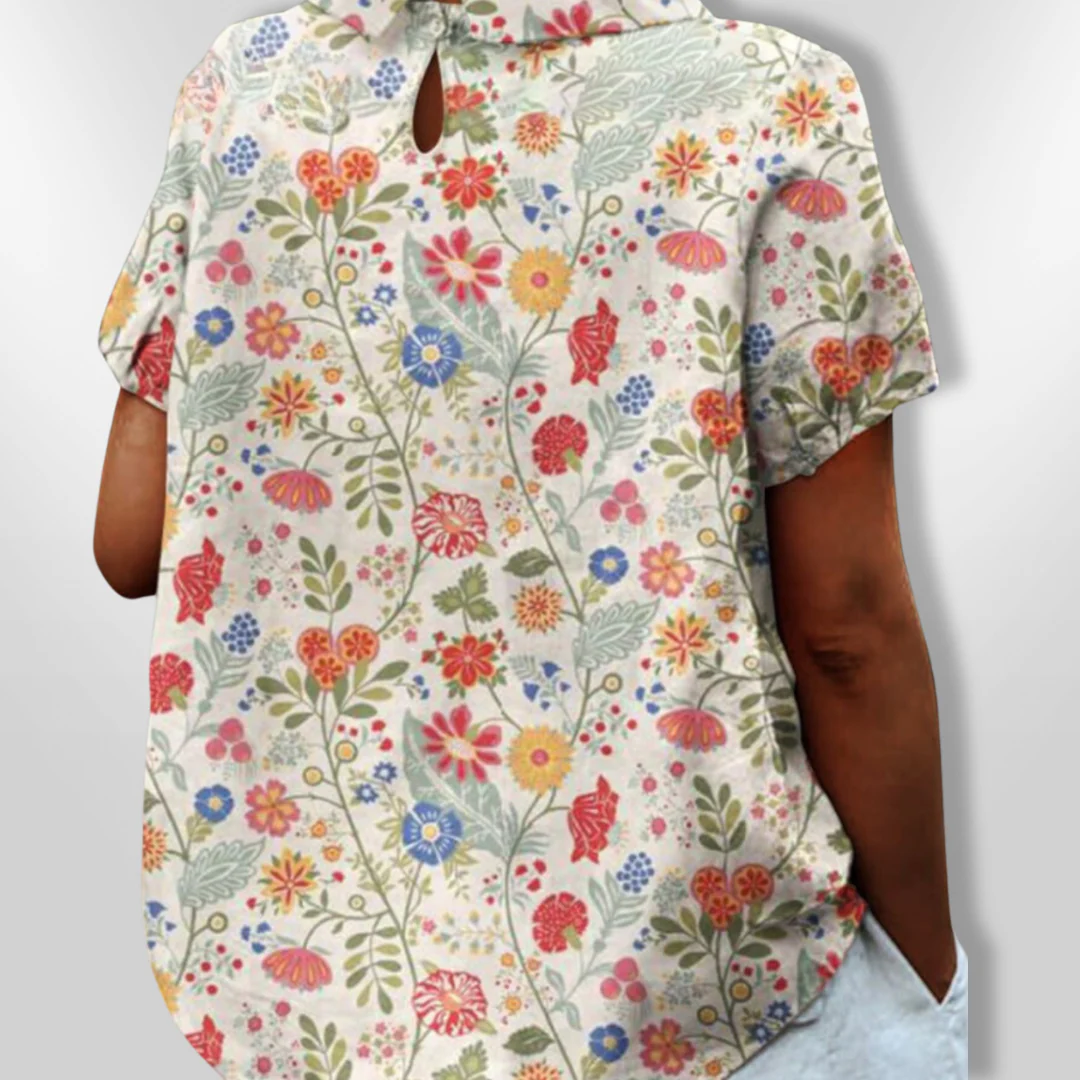 Dames Blouse Bloemenprint Casual Katoen Korte Mouwen - Afbeelding 3