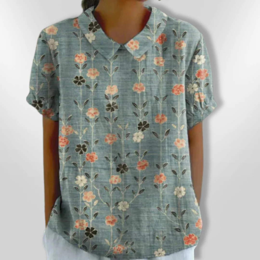 Dames Blouse Bloemenprint Casual Katoen Korte Mouwen - Afbeelding 5