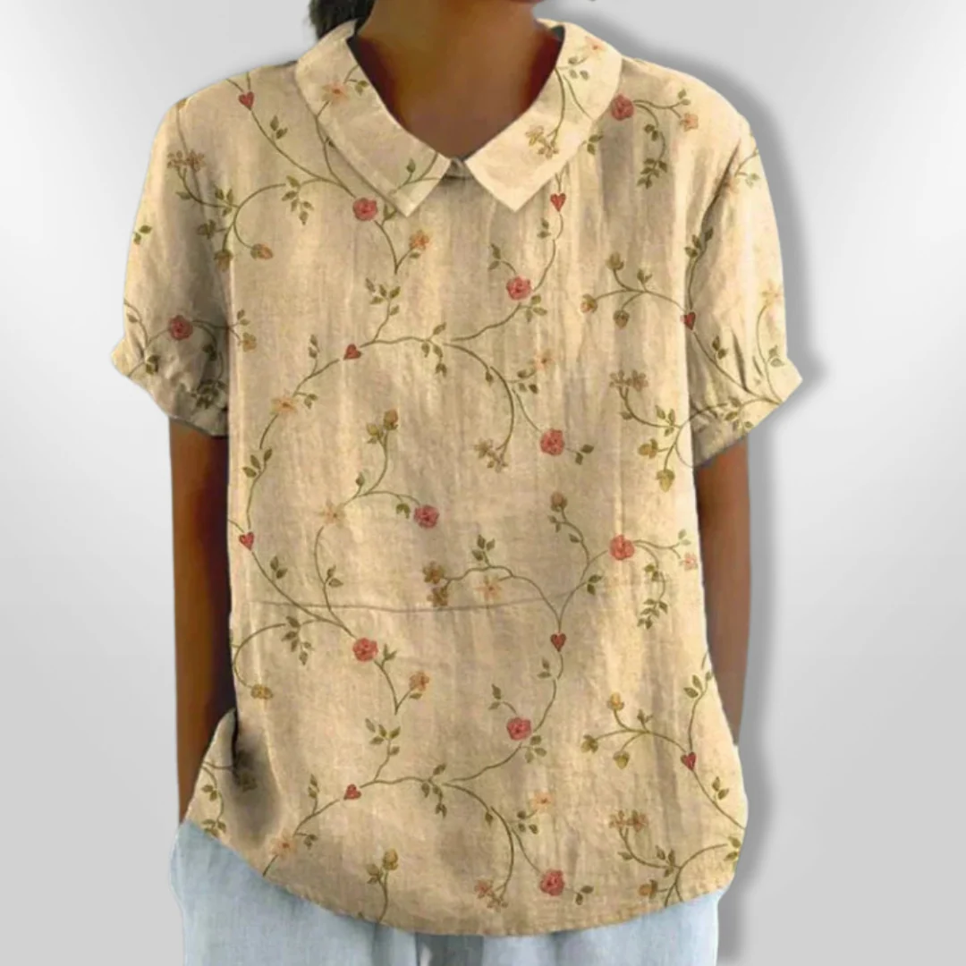 Dames Blouse Bloemenprint Casual Katoen Korte Mouwen - Afbeelding 6