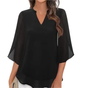 Dames Blouse Chic V-Hals Luchtig Gelaagd Lichtgewicht Stof