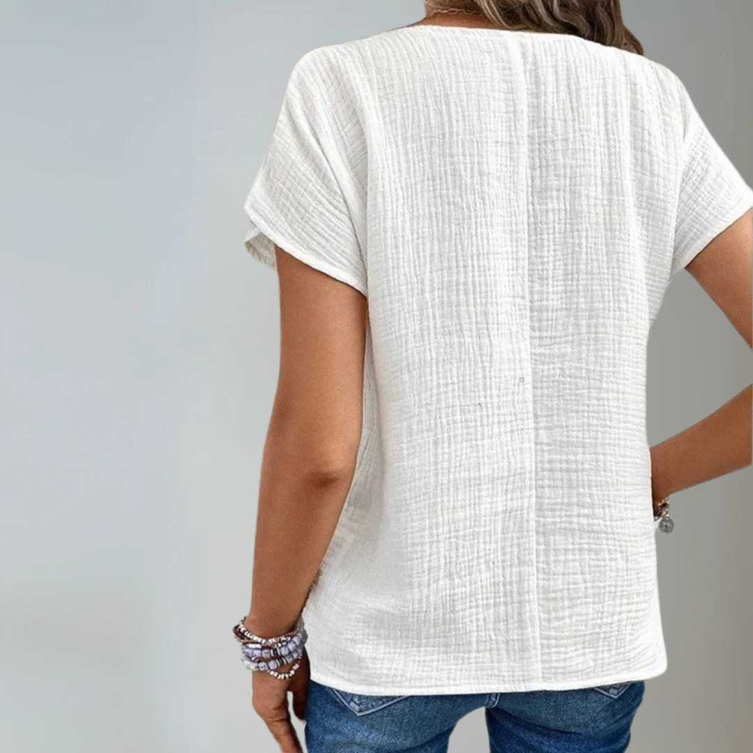 Dames Blouse Gedrapeerde Kraag en Knopen Zachte Ademend Stoffen Relaxed Fit - Afbeelding 4