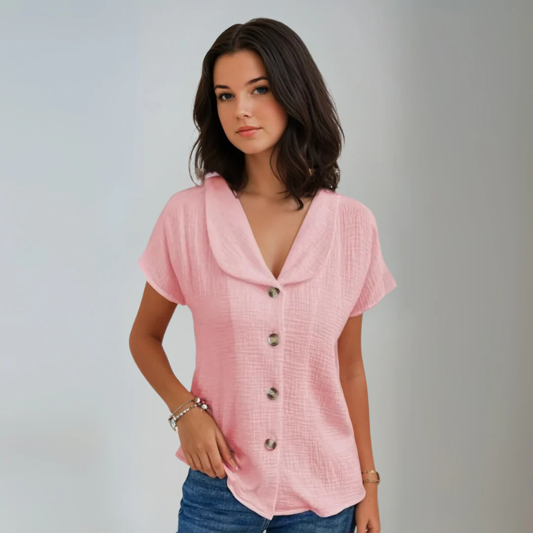 Dames Blouse Gedrapeerde Kraag en Knopen Zachte Ademend Stoffen Relaxed Fit - Afbeelding 6