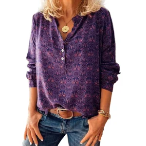 Dames Blouse Met Allover Print En Cutout Halslijn