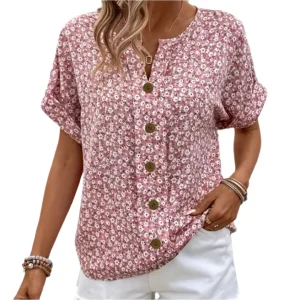 Dames Blouse Met Bloemenprint Lichte Katoen Losse Pasvorm