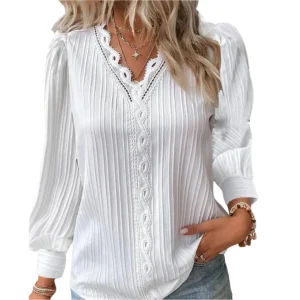 Dames Blouse Plissé met Kantdetails