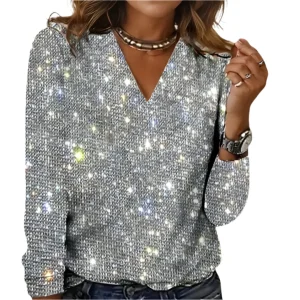 Dames Blouse V-Hals Diamantpatroon Elegant Glamoureus