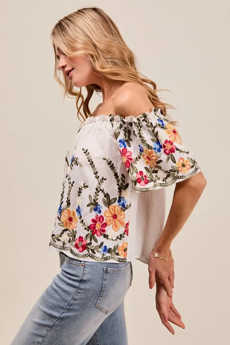Dames Blouse met Bloemenborduursel en Off-Shoulder Stijl - Afbeelding 4