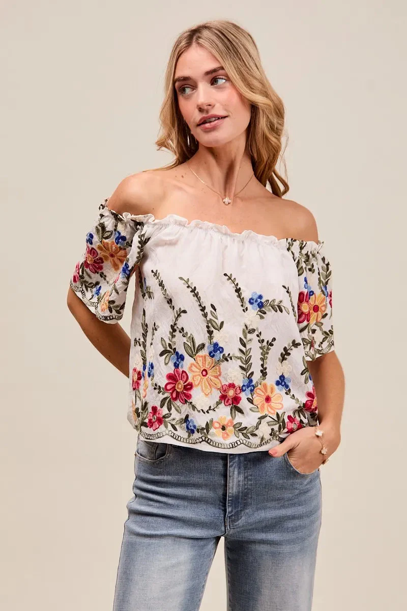 Dames Blouse met Bloemenborduursel en Off-Shoulder Stijl - Afbeelding 5