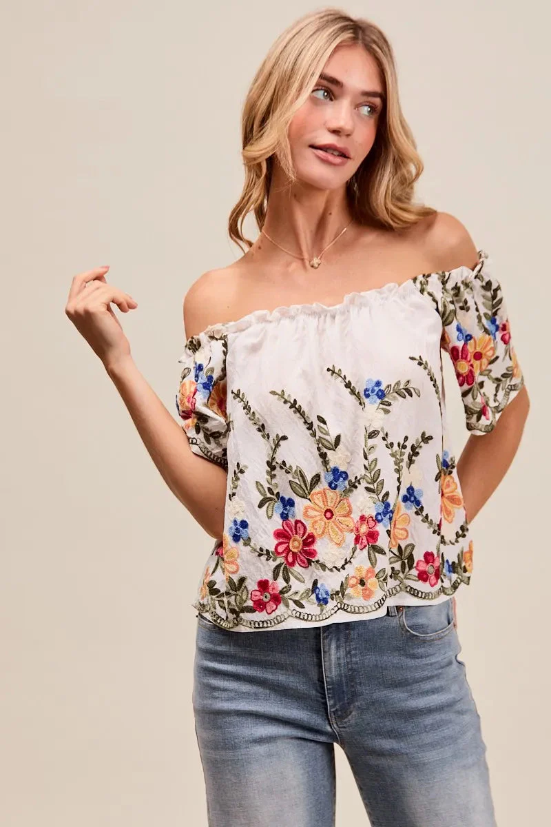 Dames Blouse met Bloemenborduursel en Off-Shoulder Stijl - Afbeelding 6