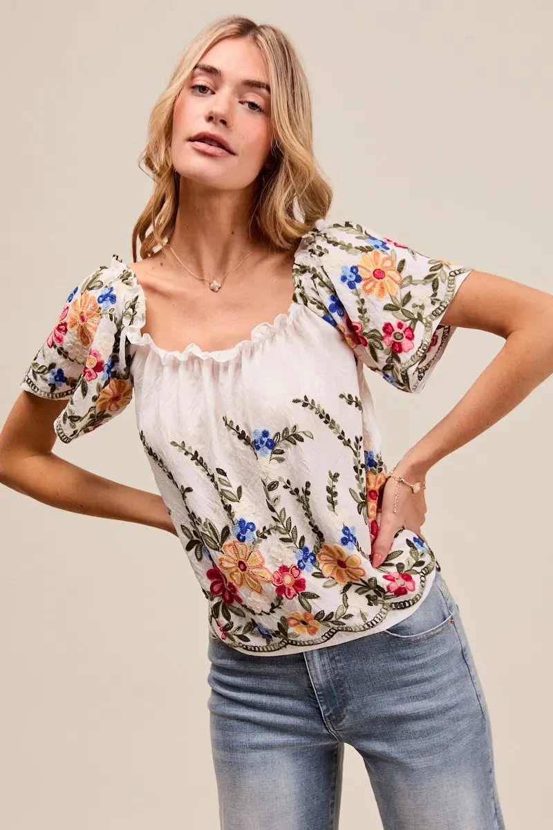 Dames Blouse met Bloemenborduursel en Off-Shoulder Stijl - Afbeelding 7