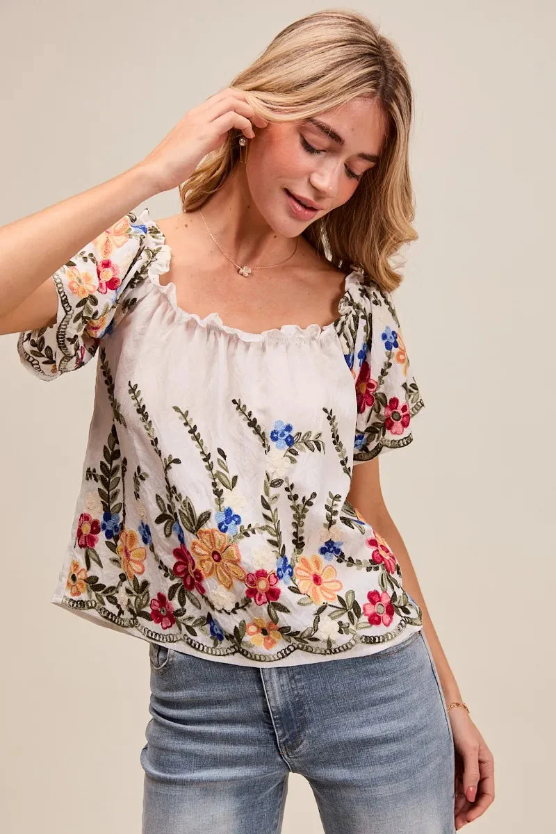 Dames Blouse met Bloemenborduursel en Off-Shoulder Stijl - Afbeelding 8