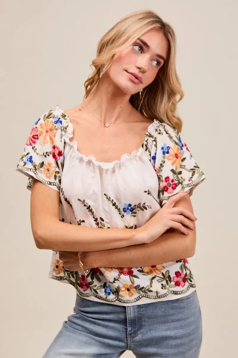 Dames Blouse met Bloemenborduursel en Off-Shoulder Stijl - Afbeelding 9