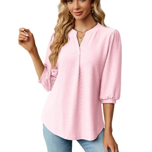 Dames Blouse met Notch Hals en Driekwart Mouwen