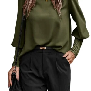 Dames Blouse met Ronde Hals en Lantaarnmouwen