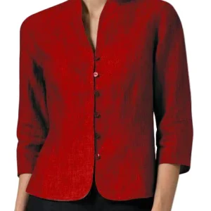 Dames Blouse met Stehkragen en Chambray Design