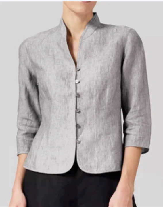 Dames Blouse met Stehkragen en Chambray Design - Afbeelding 3