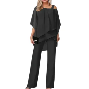 Dames Elegant Set Asymmetrisch Top en Brede Broek