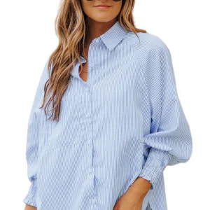 Dames Overhemd met Gestreepte Lantern Mouwen en Kraag