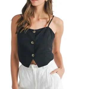 Dames Top Met Knoopsluiting Moderne Cropped Stijl