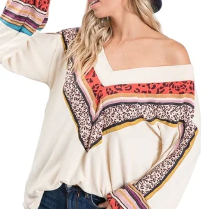 Dames V-Hals Top met Bisschopsmouwen