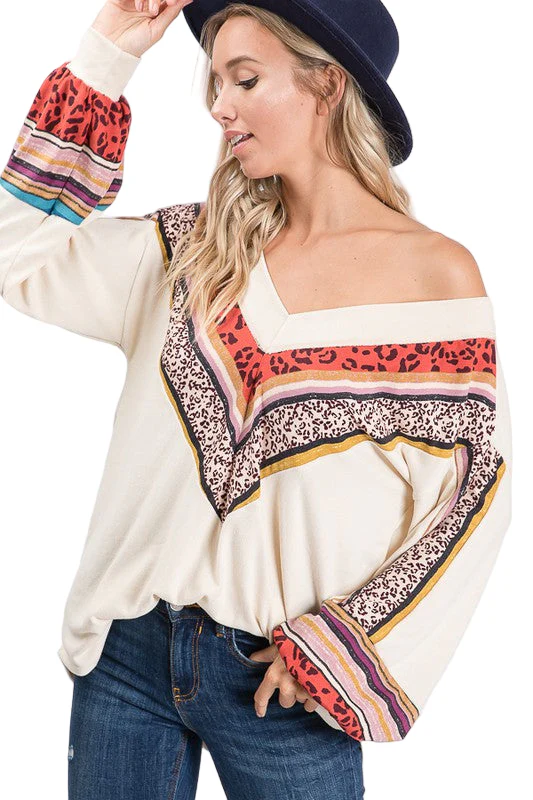 Dames V-Hals Top met Bisschopsmouwen