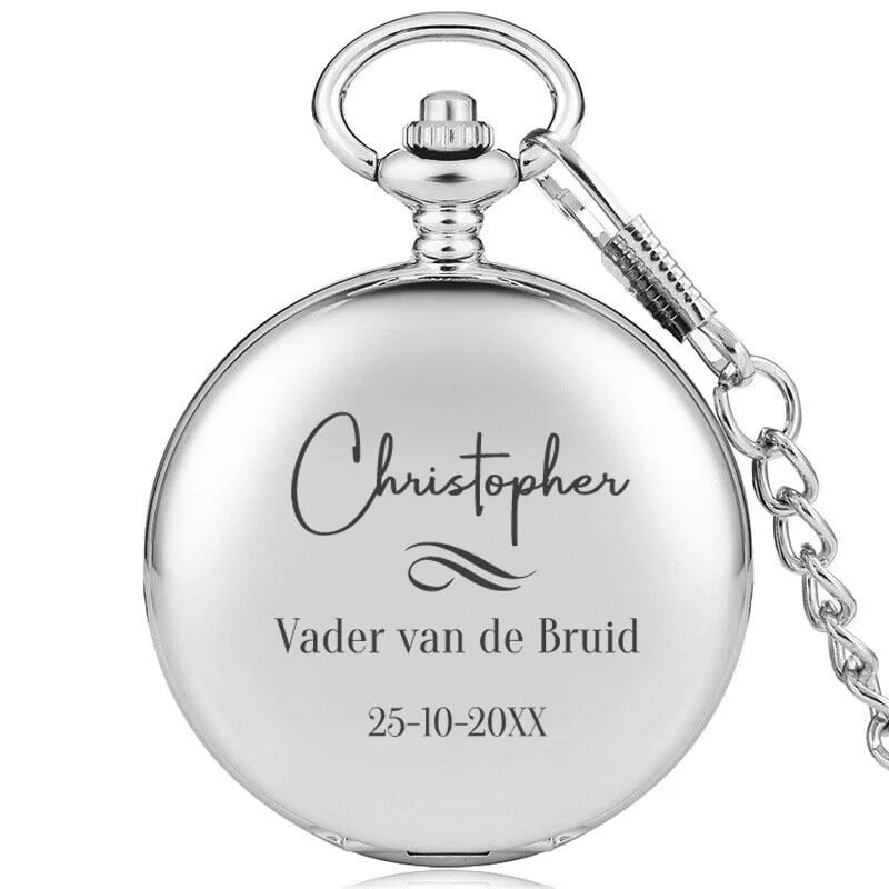 Dubbel Zilver Zakhorloge Skeleton Design – Gegraveerd met Eigen Tekst - Afbeelding 6