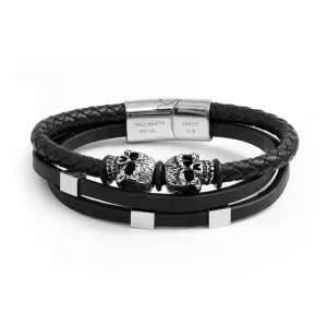 Gepersonaliseerde Leren Armband voor Mannen met Skulls