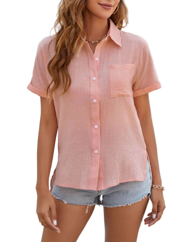 Korte Mouwen Overhemd met Zijsplit en Pocket voor Dames - Afbeelding 2