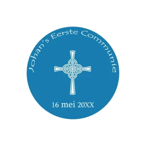 Communie Bedankt Sticker Blauw Kruis