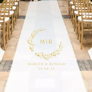 Witte Loper met Botanische Krans & Monogram – Kies uit 30 Kleuren