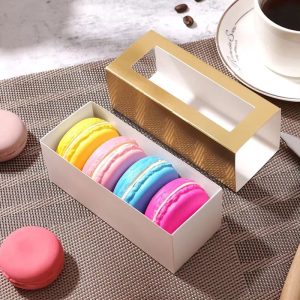 Gouden Macaron Doosjes met Venster – 10 stuks