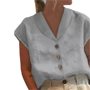 Witte Blouse Dames Met Brede Kraag en Oversized Knopen, Vloeiende Snit, Ademend Materiaal