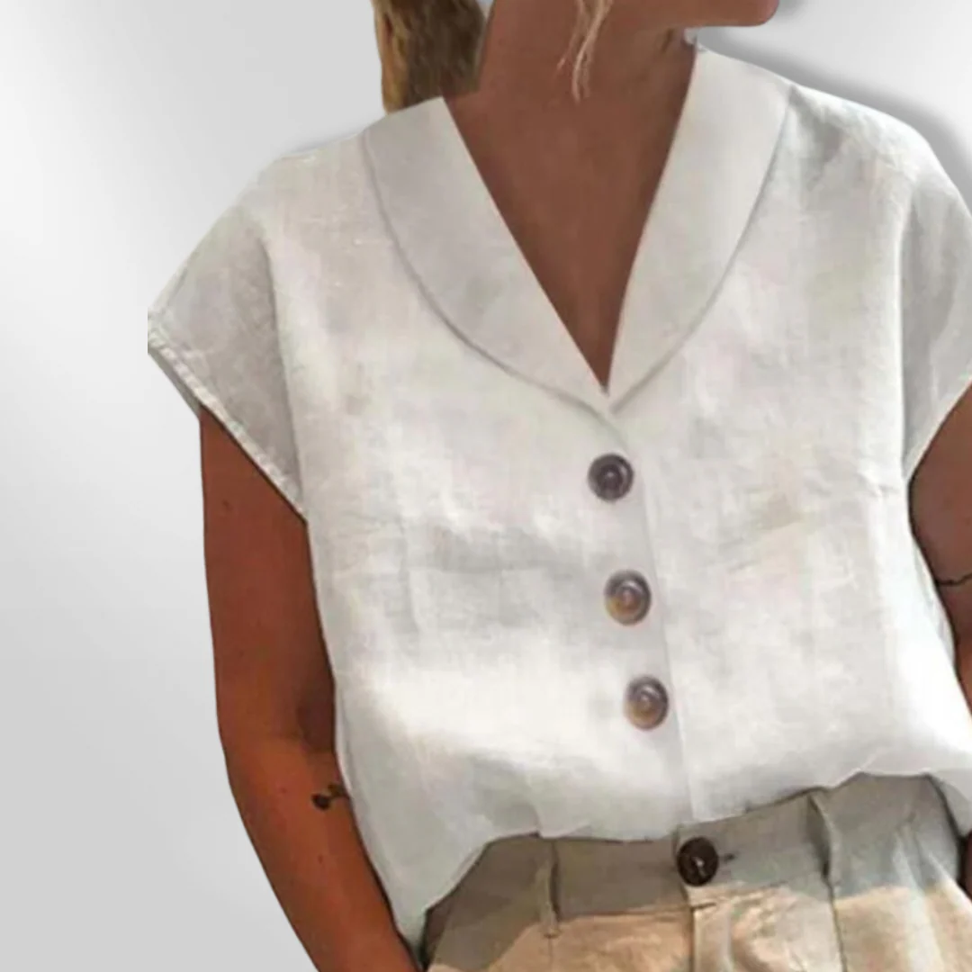 Witte Blouse Dames Met Brede Kraag en Oversized Knopen, Vloeiende Snit, Ademend Materiaal - Afbeelding 3