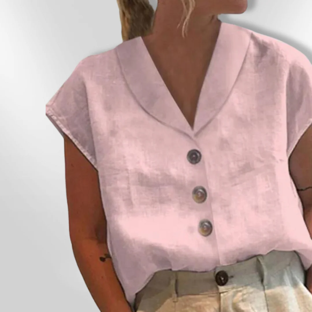 Witte Blouse Dames Met Brede Kraag en Oversized Knopen, Vloeiende Snit, Ademend Materiaal - Afbeelding 4