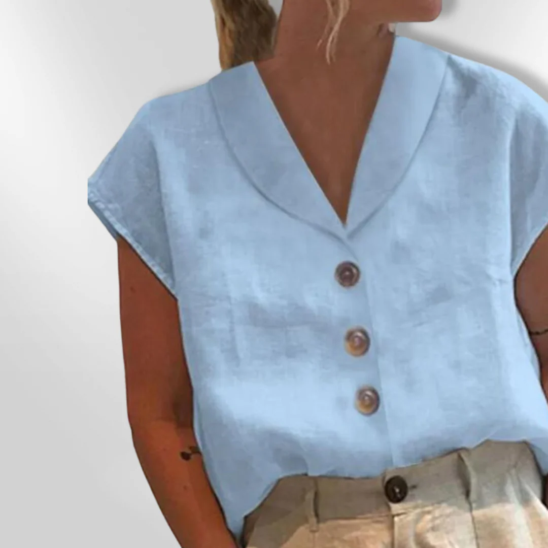 Witte Blouse Dames Met Brede Kraag en Oversized Knopen, Vloeiende Snit, Ademend Materiaal - Afbeelding 5