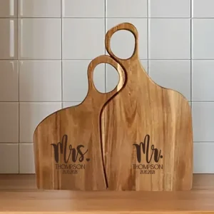 Romantische Snijplank Set Mr & Mrs | Huwelijkscadeau met Gravering