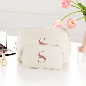 Luxe Gepersonaliseerde Beauty Tassen | Monogram in 6 Kleuren
