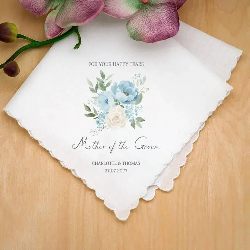 Zakdoek voor Moeders – Blue Floral Collectie | Bruiloft Aandenken