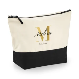 Gepersonaliseerde Canvas Toilettas Bruidsmeisje & Getuige | Naturel/Zwart | Bruiloft Cadeau