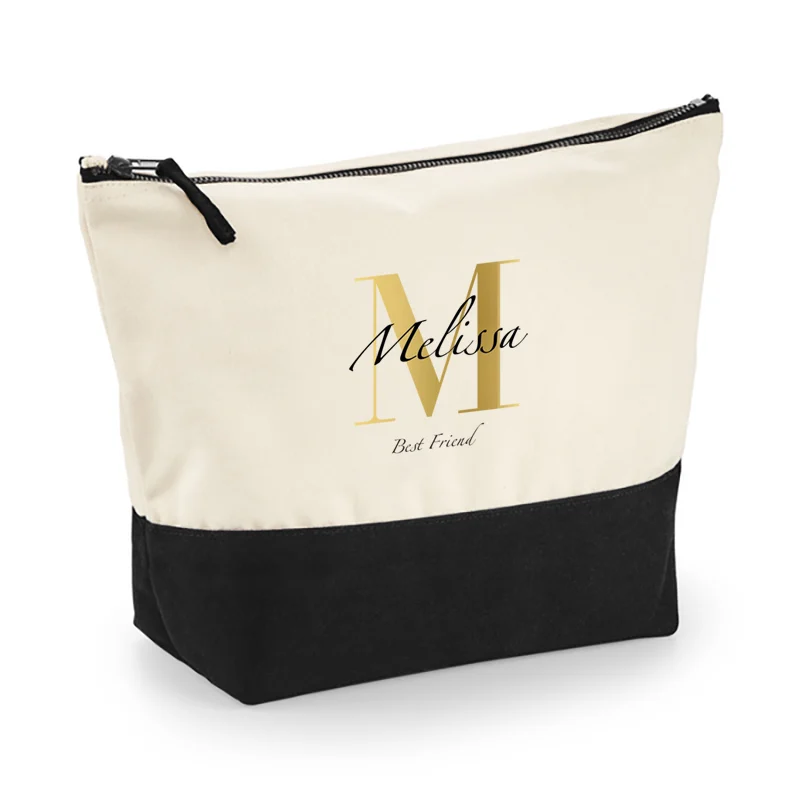 Gepersonaliseerde Canvas Toilettas Bruidsmeisje & Getuige | Naturel/Zwart | Bruiloft Cadeau - Afbeelding 2