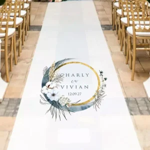 Boho Witte Loper Blauw Goud Gepersonaliseerd Bruiloft