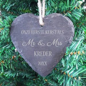 Gepersonaliseerd Hangend Hart van Leisteen – Mr & Mrs