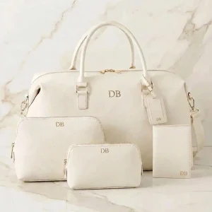 Gepersonaliseerde 5-delige Reisset “Oyster White” met Gouden Initialen