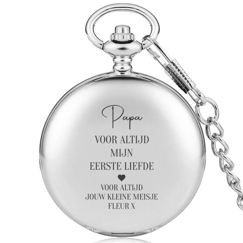 Dubbel Zilver Zakhorloge Skeleton Design – Gegraveerd met Eigen Tekst - Afbeelding 7