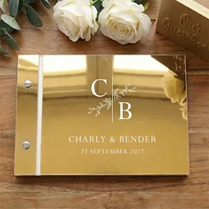 Gastenboek Mirror Acryl | Botanisch Monogram met Initialen