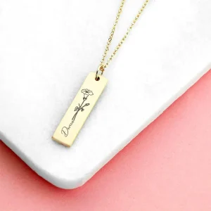 Geboortebloem Bar Ketting met Naam